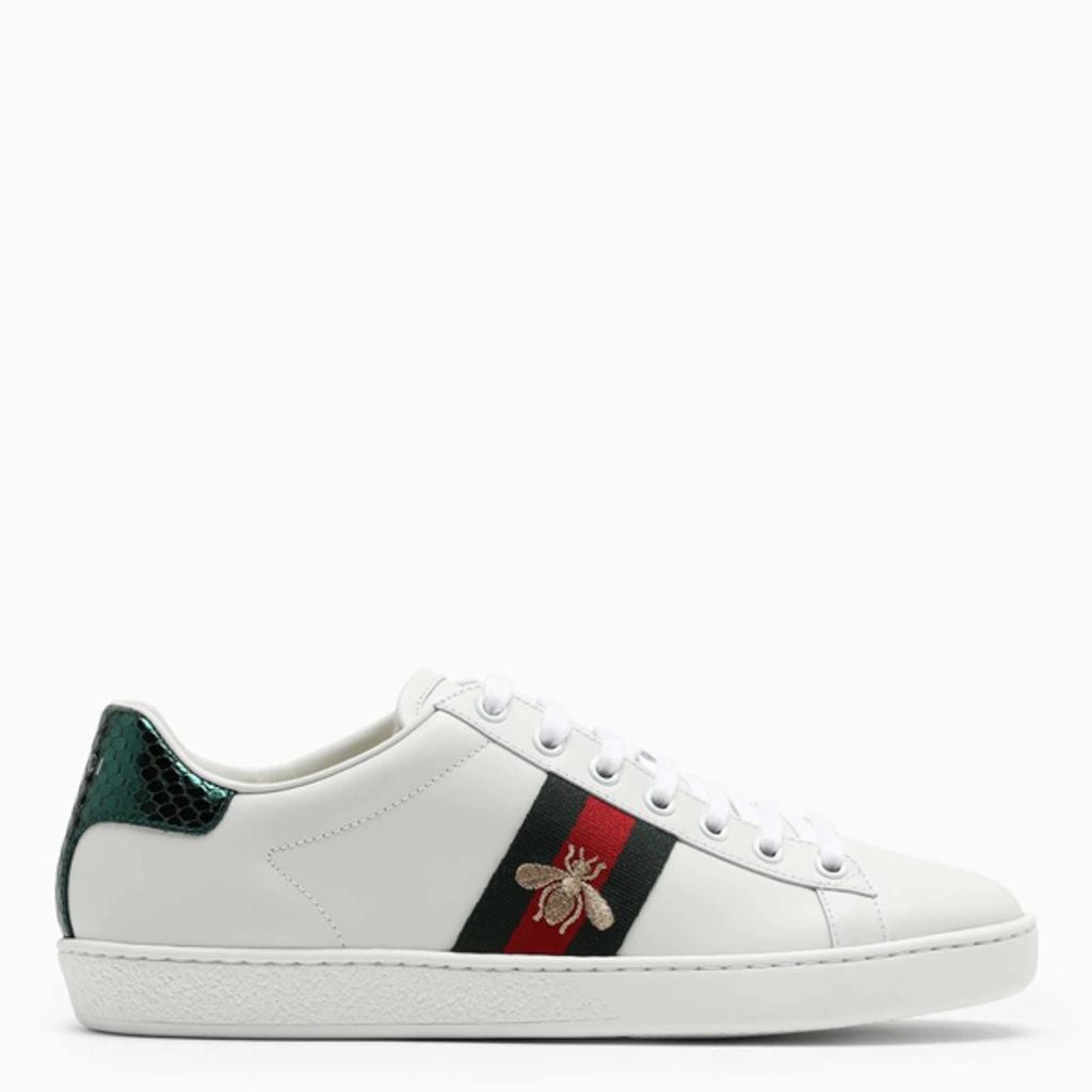 Ace Watersnake-trimmed Embroidered Leather Sneakers In White Product Image