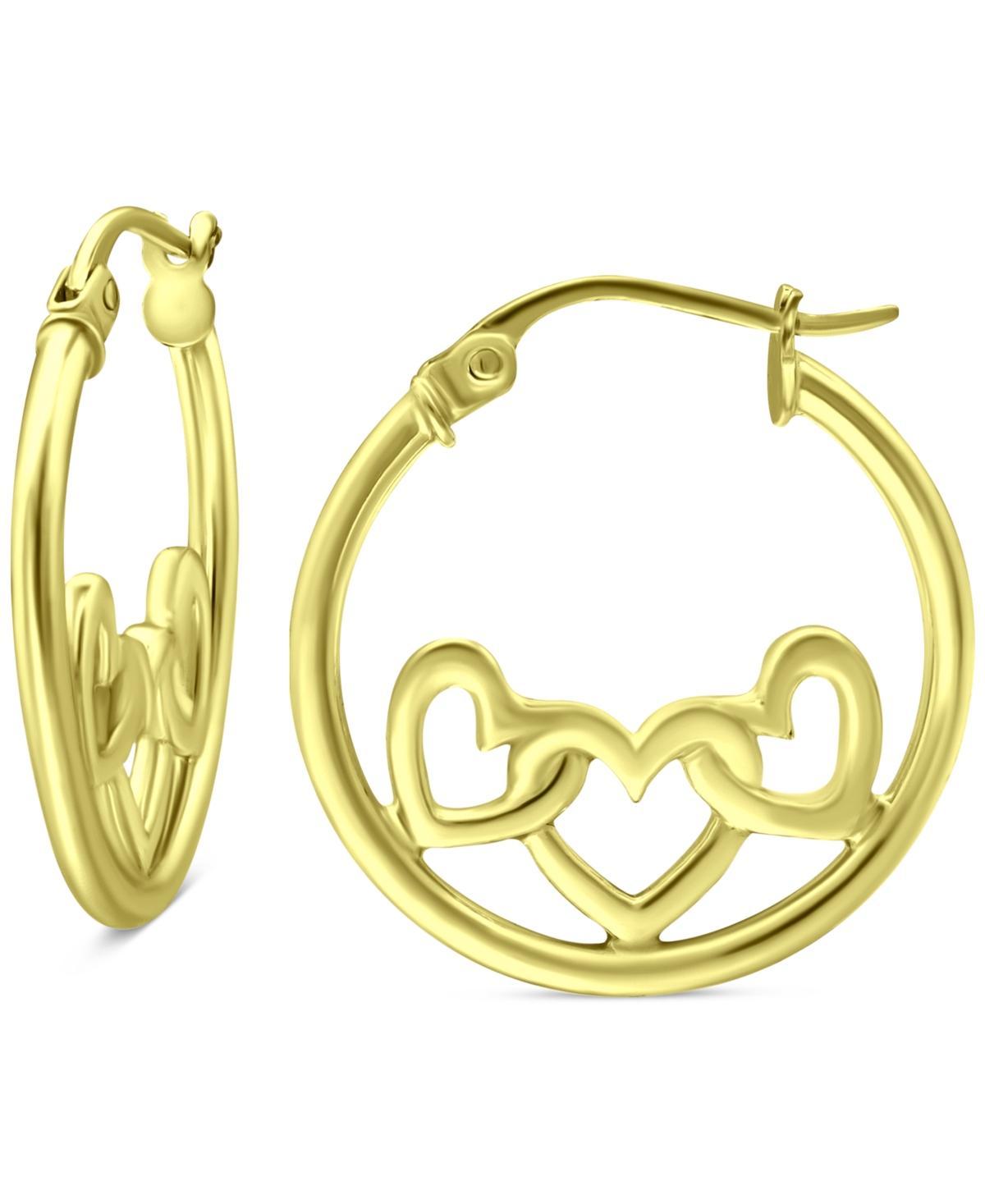 Aleure Precioso Sterling Silver 3 Heart Center Hoop Earrings, Womens, Gold Product Image