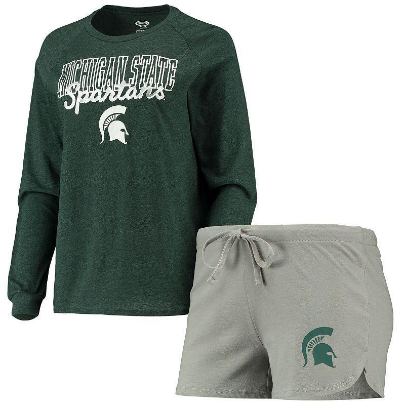 Womens Concepts Sport /Gray Michigan State Spartans Raglan Long Sleeve T-Shirt & Shorts Sleep Set Product Image