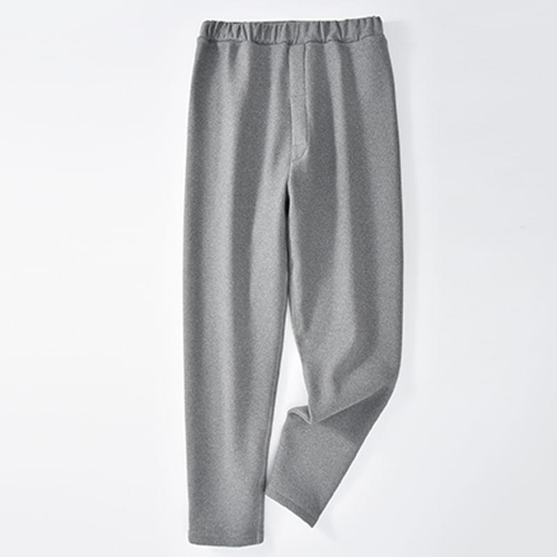 Elastic Waist Plain Fleece-Lined Straight Leg Pants Product Image