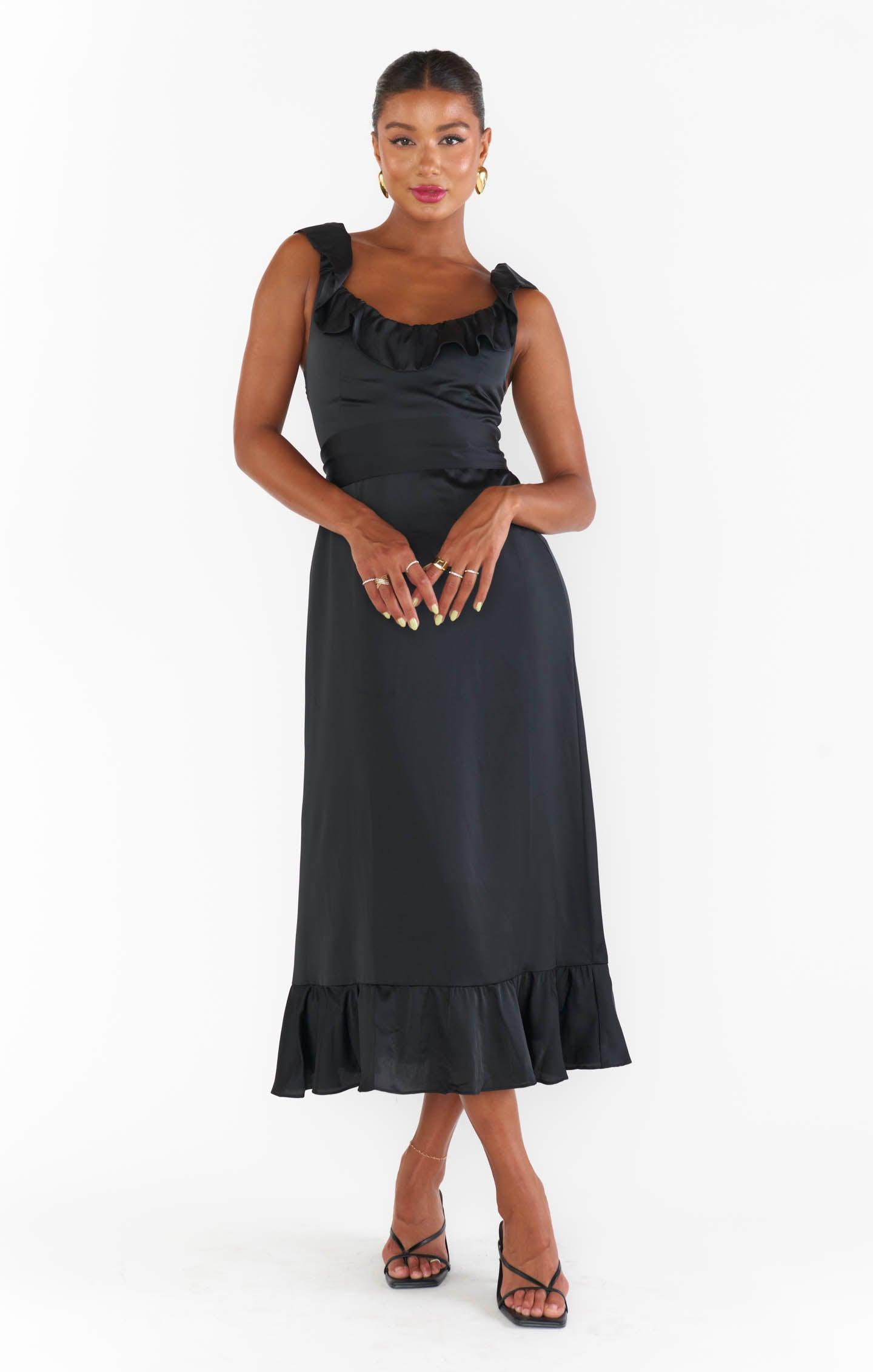 Alexis Midi Dress ~ Black Luxe Satin Product Image