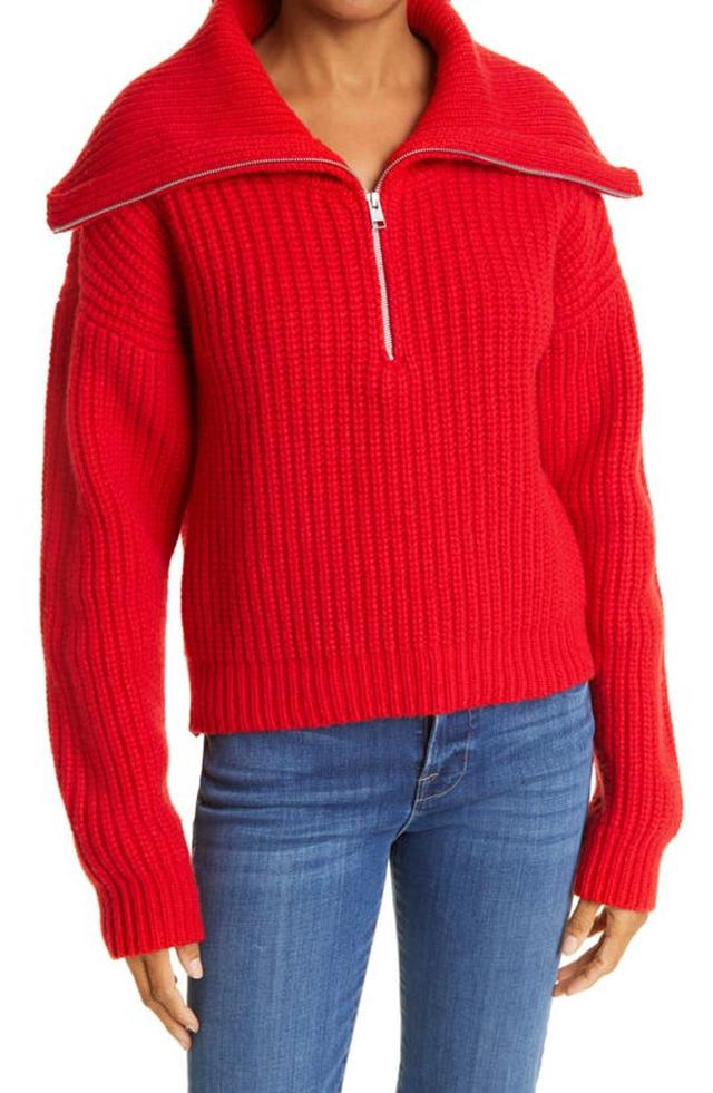 Half Zip Rib Knit Sweater In Red Product Image