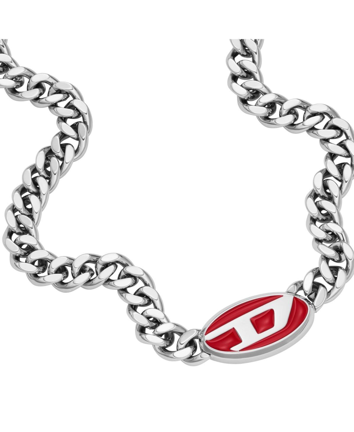 Diesel Mens Red Lacquer and Stainless Steel Chain Necklace Product Image