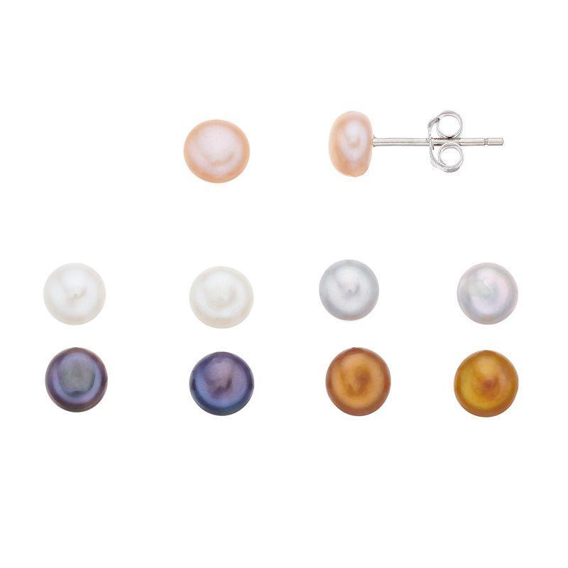 Aleure Precioso 5 Pair Sterling Silver Multicolored Dyed Freshwater Cultured Pearl Stud Earring Set, Womens Product Image