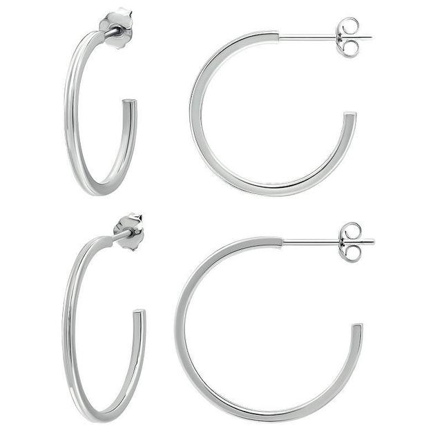 Aleure Precioso Sterling Silver Hoop 2-piece Earring Set, Womens, Silver Tone Product Image