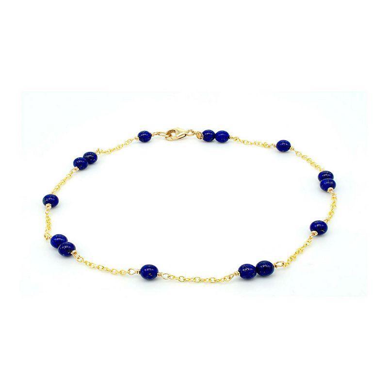 Jewelmak 14k Gold Lapis Lazuli Station Link Anklet, Womens Product Image