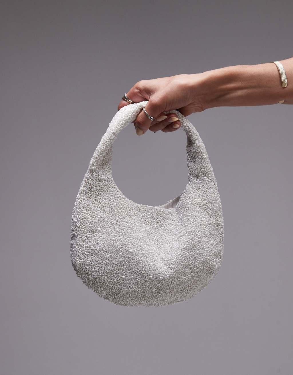 Topshop Gloria beaded grab bag in white Product Image