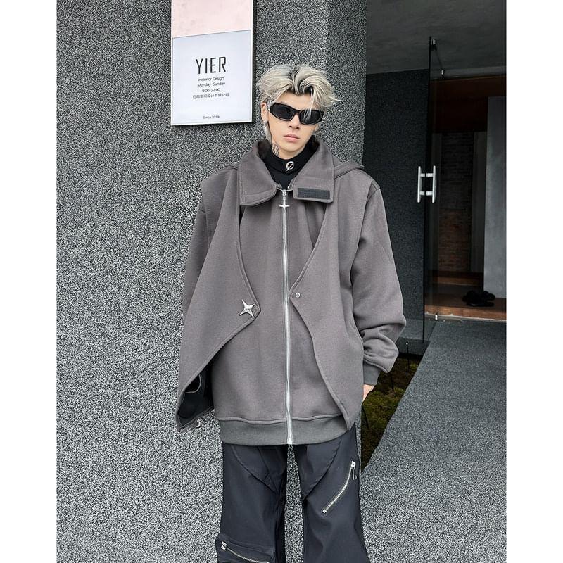 Plain Asymmetrical Zip Jacket Product Image