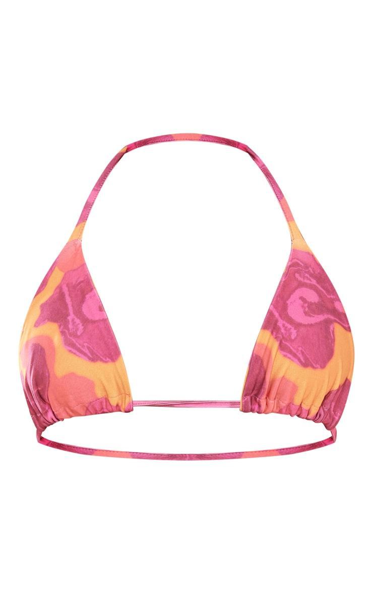 Pink Abstract Marble Printed Triangle Bikini Top Product Image