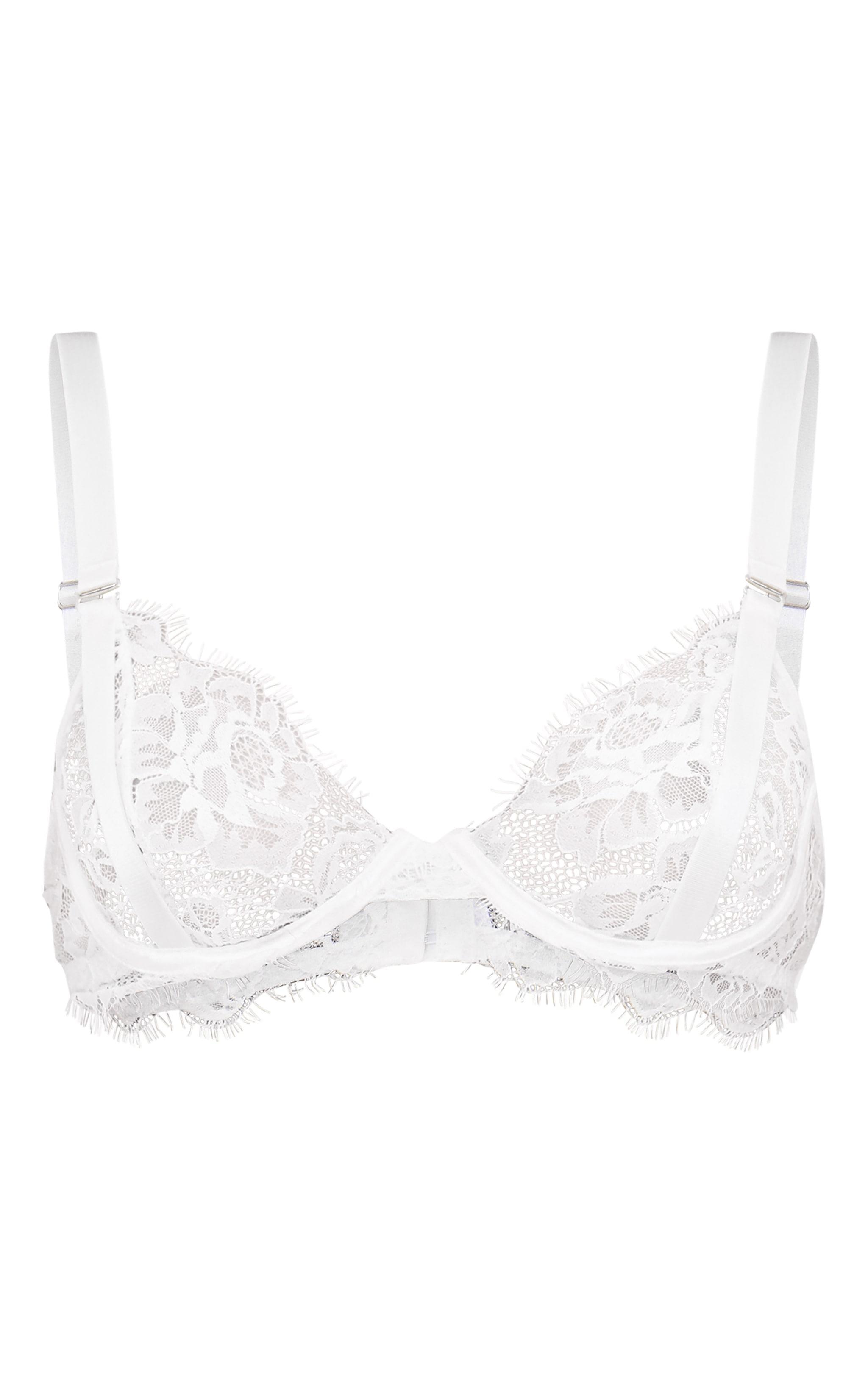 White Eyelash Lace Underwired Bra Product Image