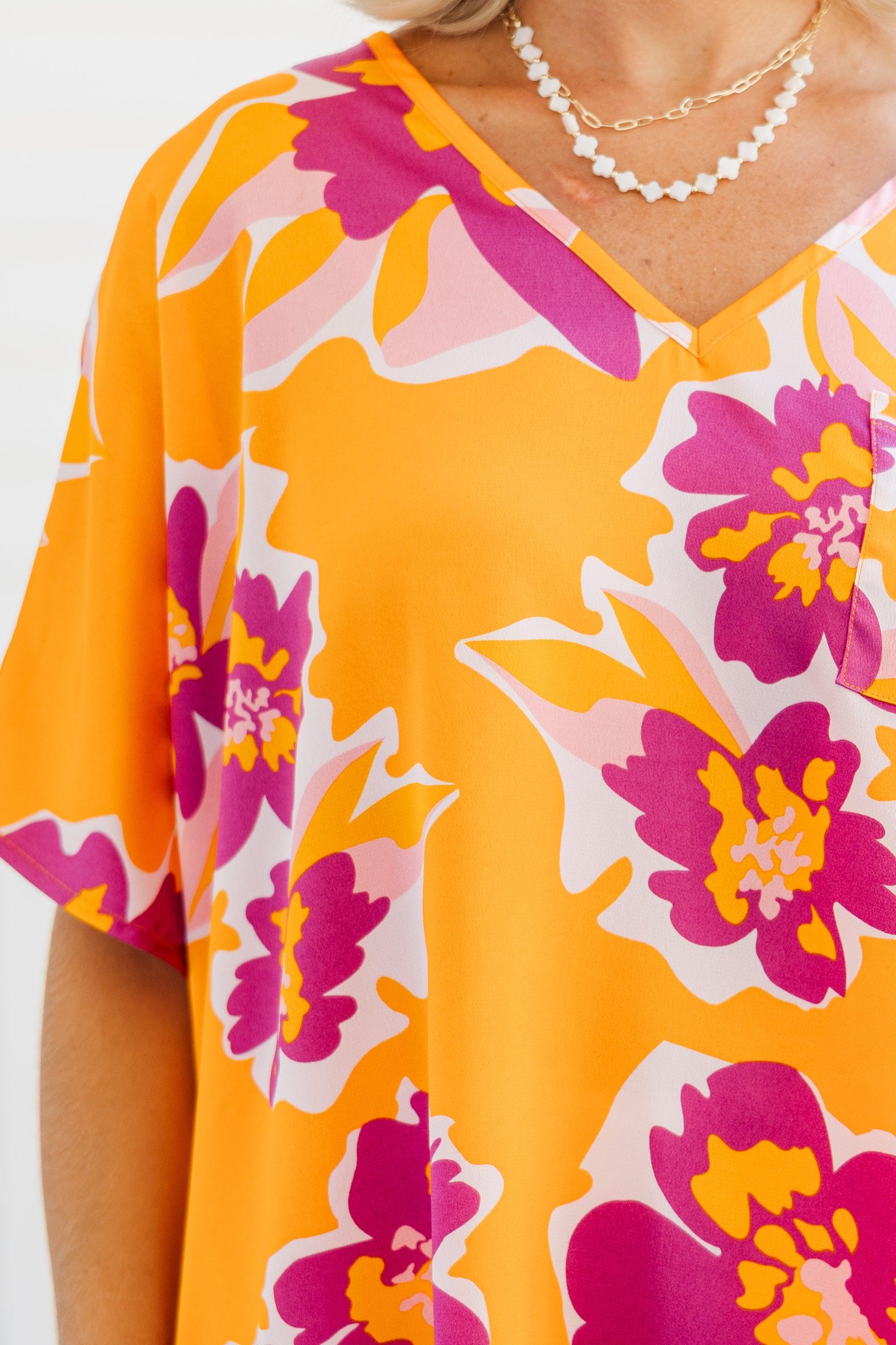 Sunny Days Orange Floral Top Female Product Image