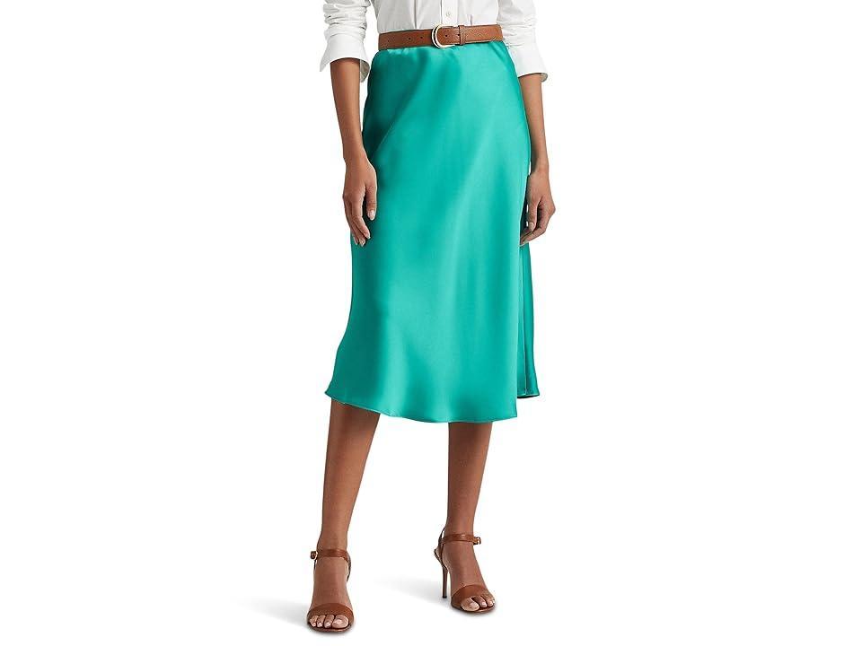 LAUREN Ralph Lauren Satin Charmeuse A-Line Skirt (Natural Turquoise) Women's Skirt Product Image