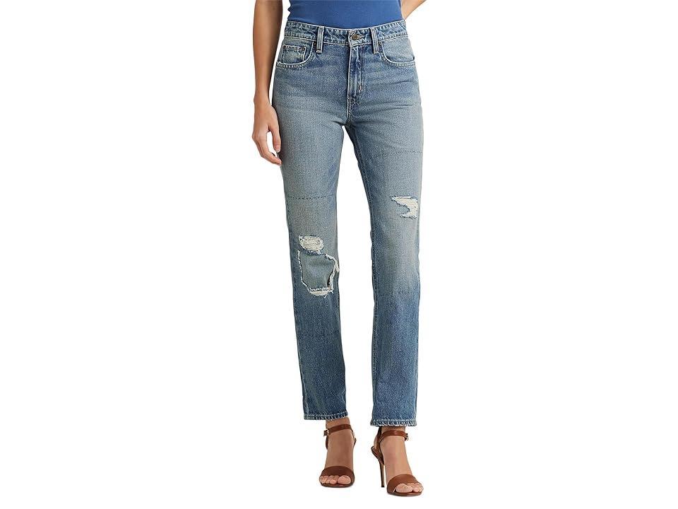 LAUREN Ralph Lauren Distressed High-Rise Straight Ankle Jeans in Cassis Wash (Cassis Wash) Women's Jeans Product Image