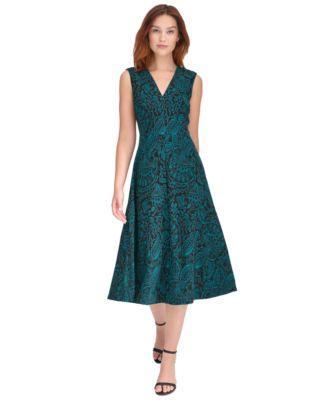 Tommy Hilfiger Womens Printed V-Neck Midi Dress - Black Product Image