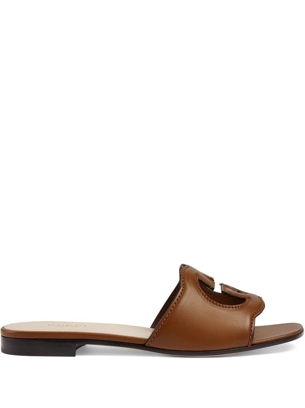 Interlocking G Cutout Leather Sandal In Cuir Product Image