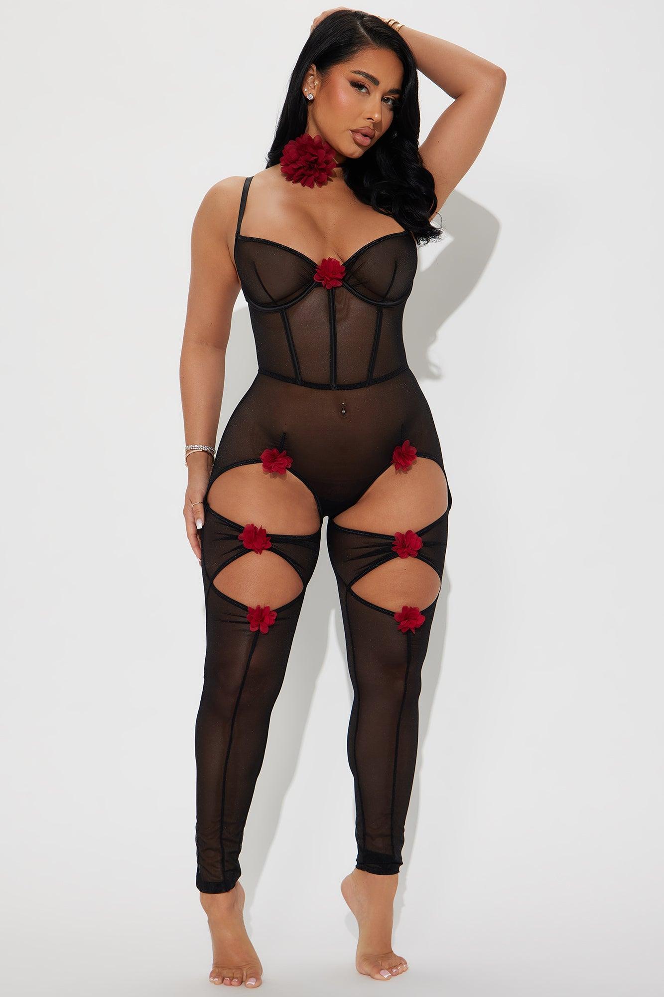 Le Vie En Rose Choker Jumpsuit Bodystocking - Black Product Image