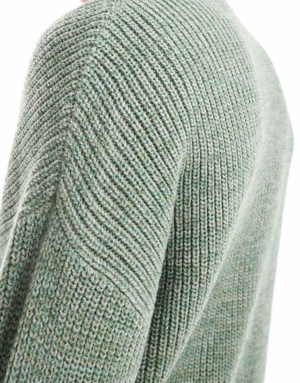 ASOS DESIGN relaxed knitted fisherman rib sweater in green Product Image