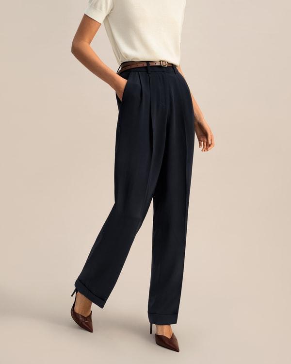 Timeless Pleated Wide-Leg Dense Silk Trousers Product Image