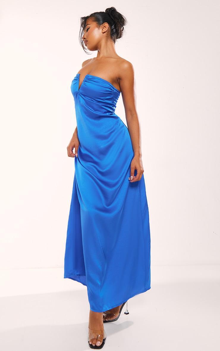  Cobalt Satin V Bar Floaty Bandeau Maxi Dress Product Image