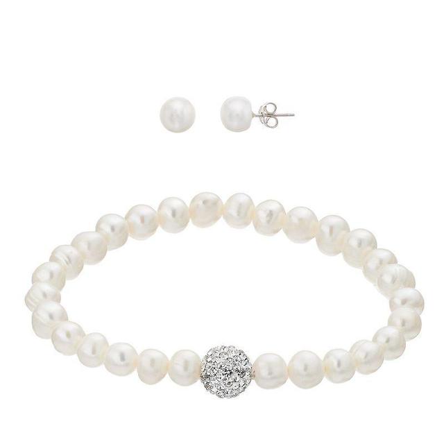 Aleure Precioso Dyed Freshwater Cultured Pearl Fireball Bracelet & Stud Earring Set, Womens, Sterling Silver White Product Image