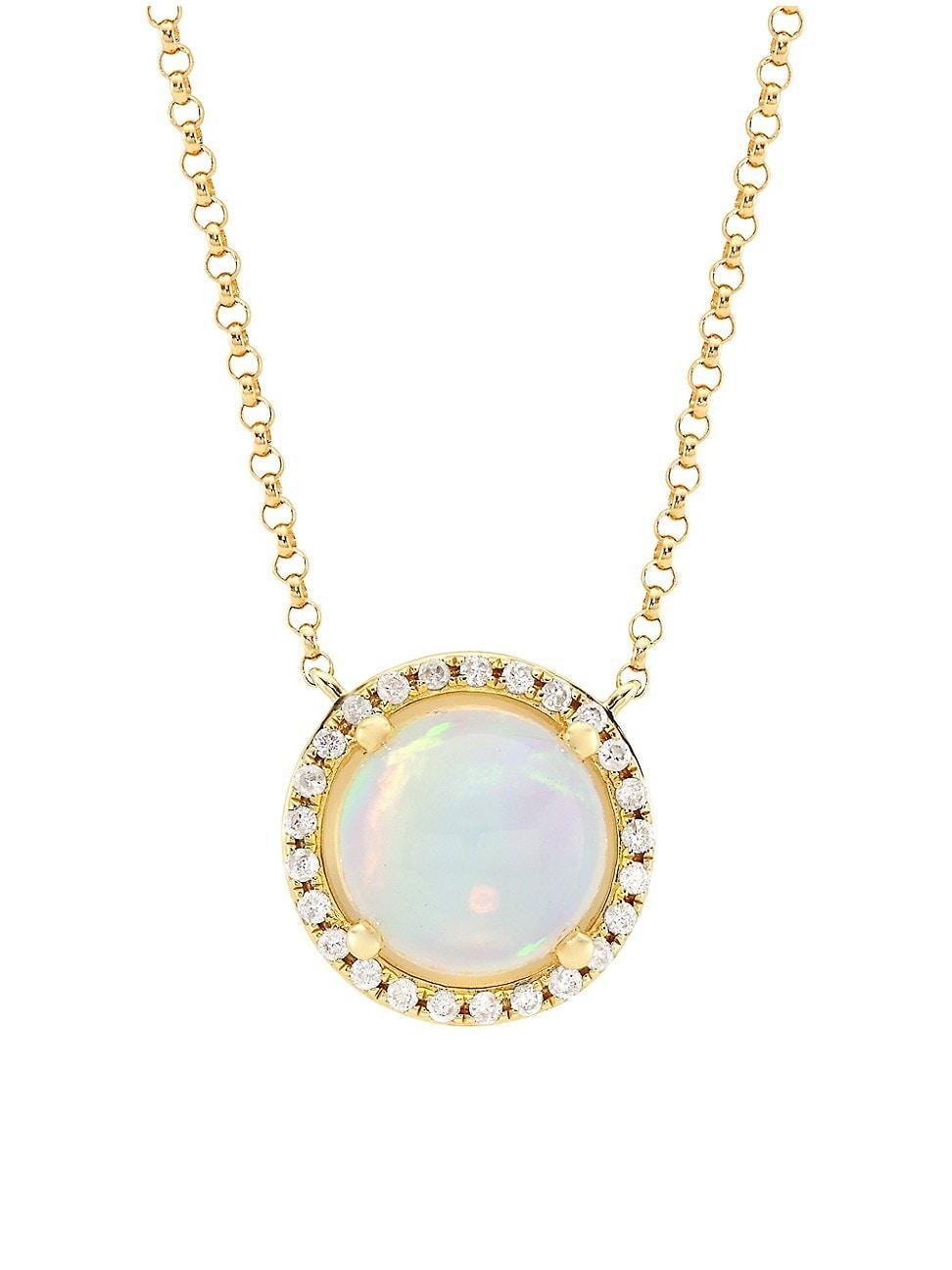 Womens 14K Yellow Gold, Opal & 0.14 TCW Diamond Pendant Necklace Product Image