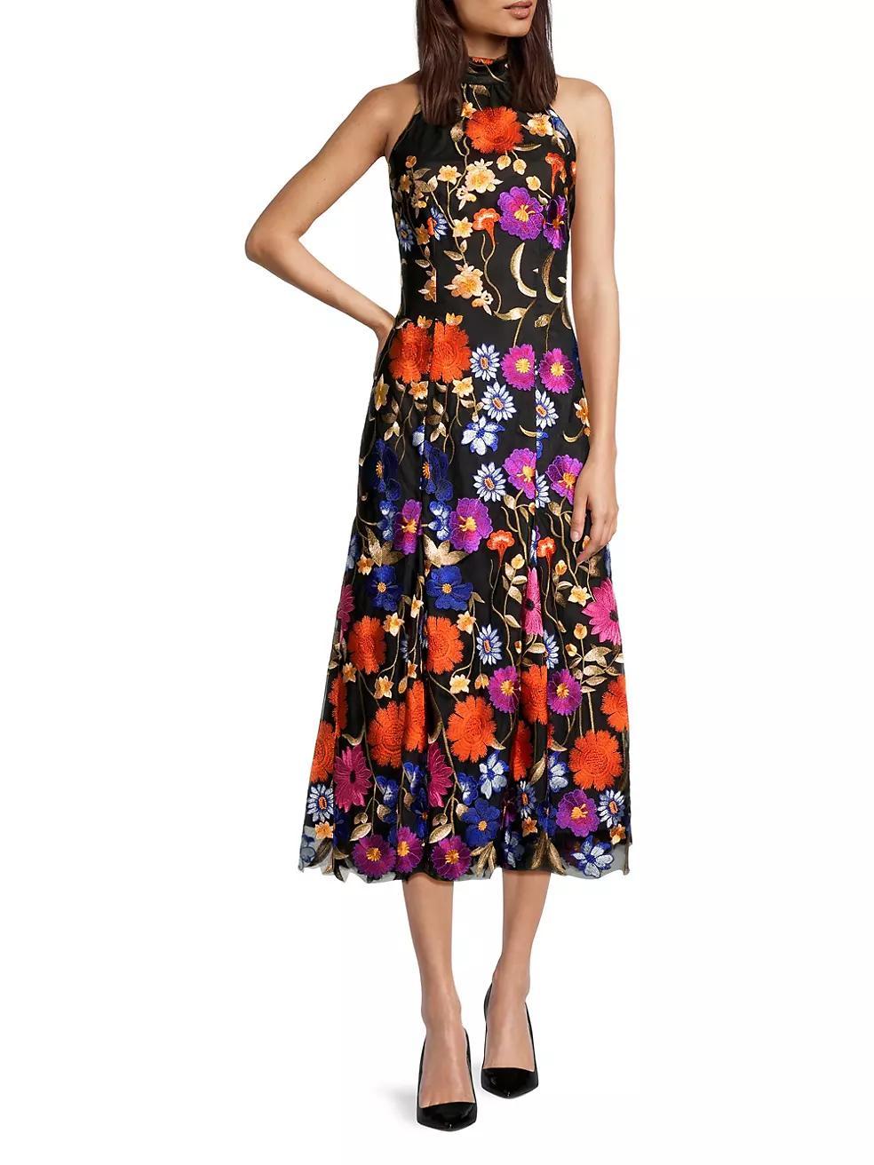 Penelope Floral-Embroidered Midi-Dress Product Image