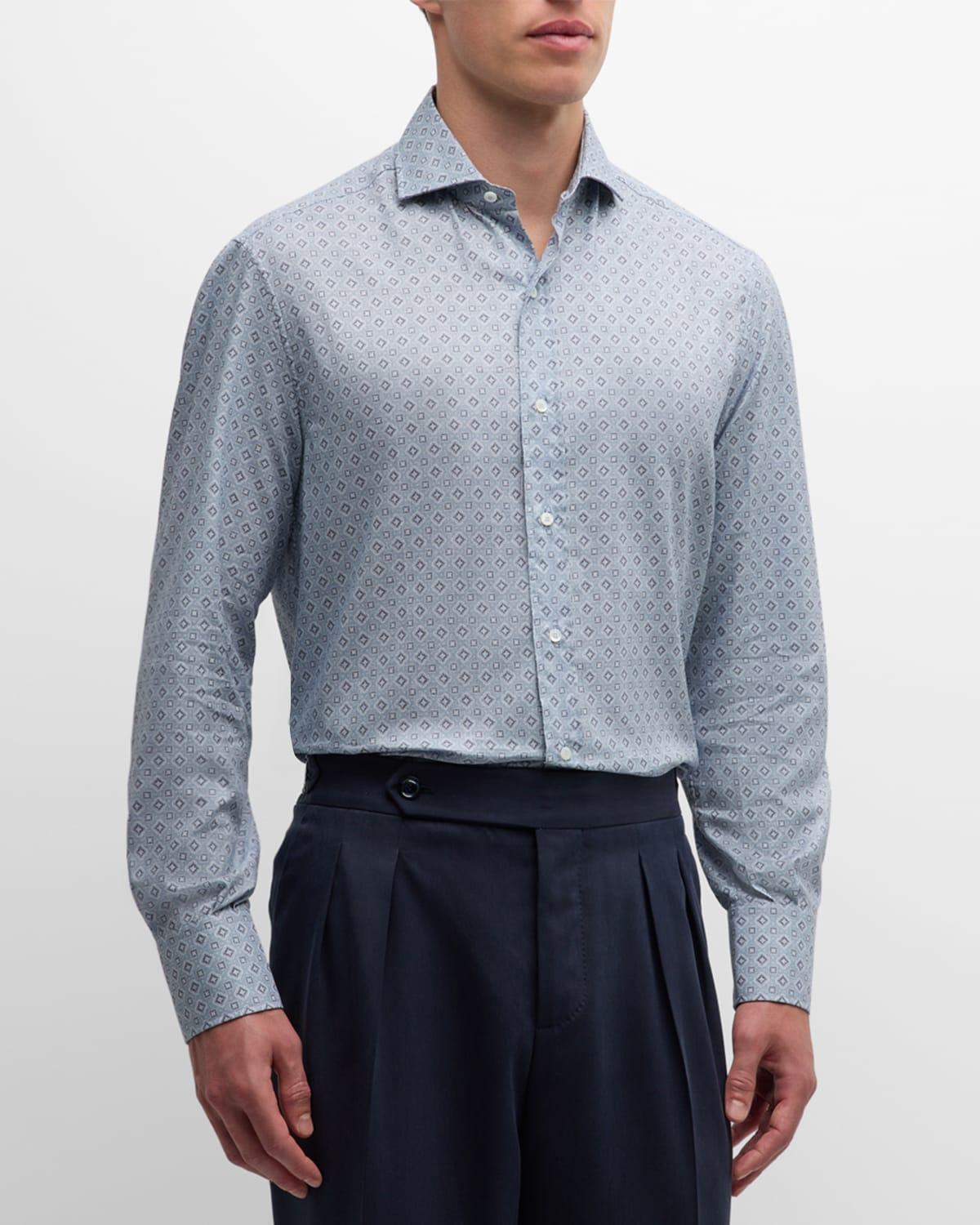 Mens Cotton Geometric Sport Shirt Product Image