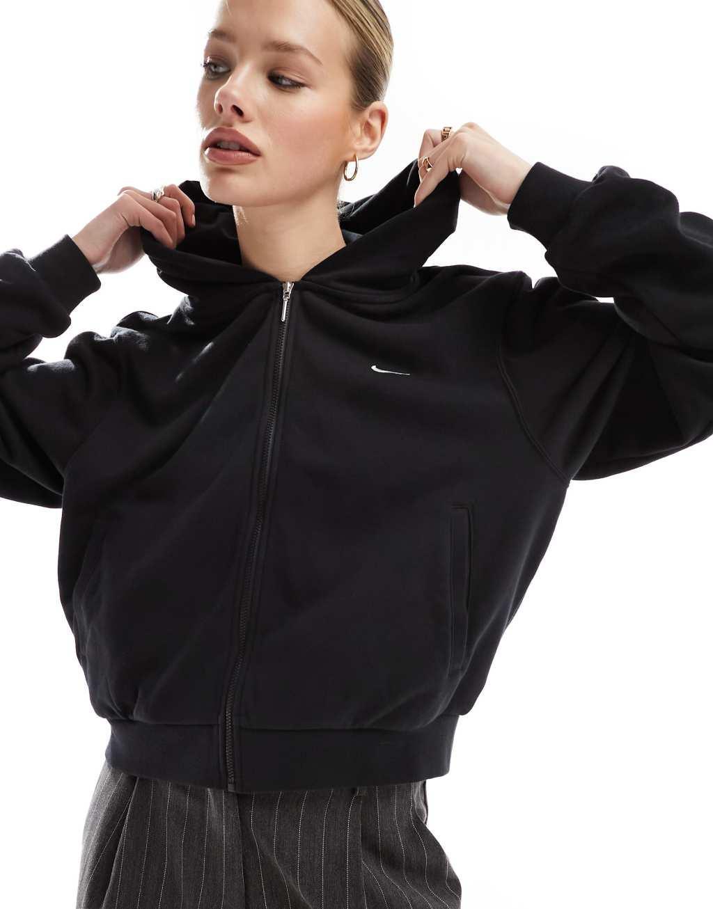 Nike French Terry zip up hoodie in black Product Image