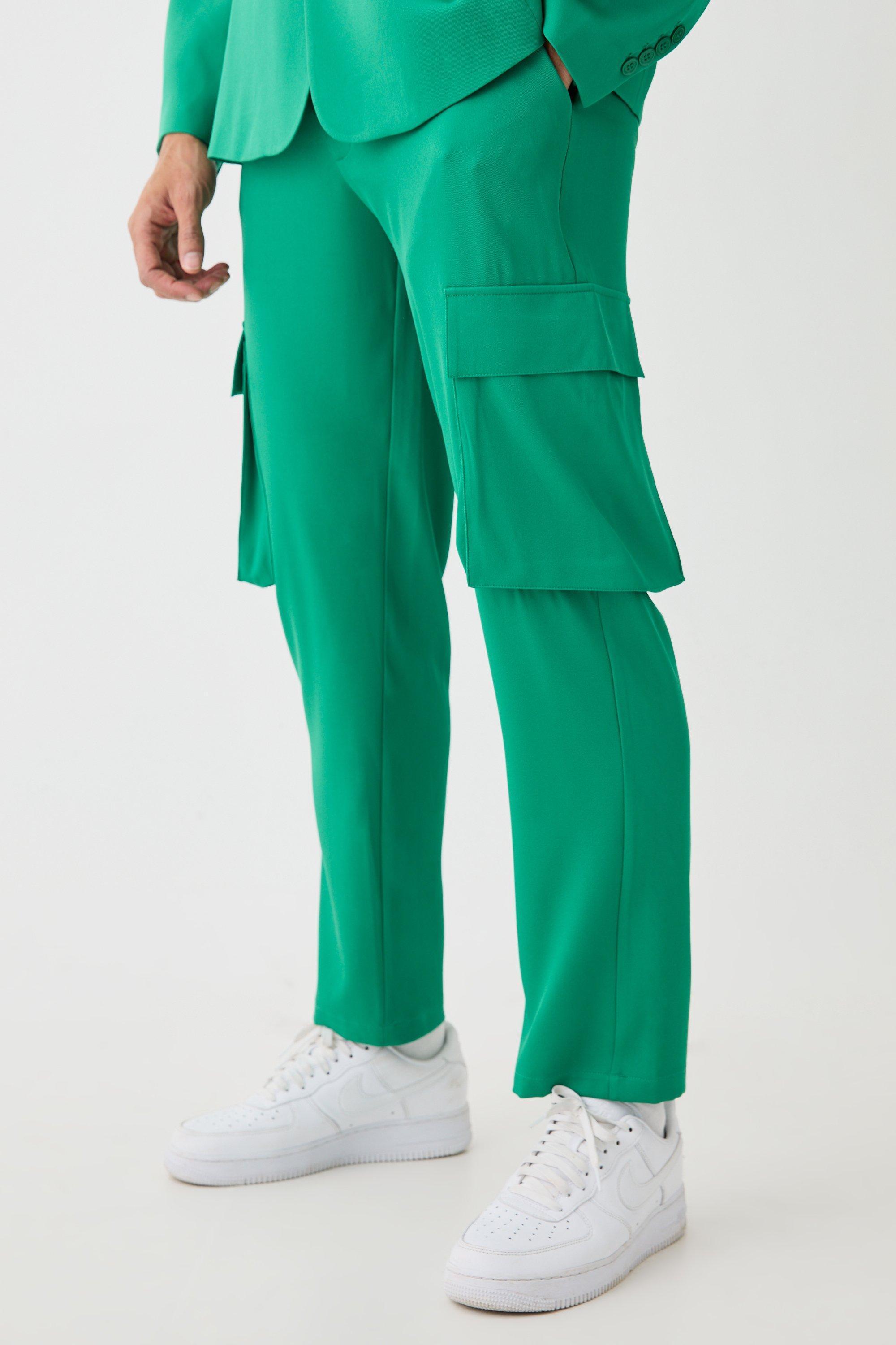 Mens Green Mix & Match Tailored Cargo Trousers, Green Product Image