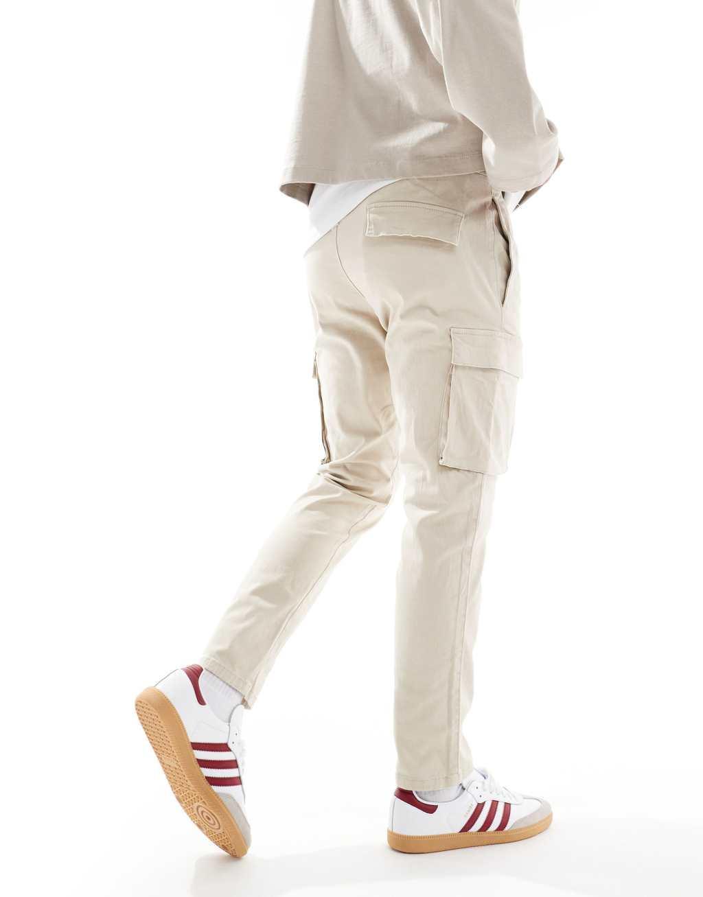 ONLY & SONS tapered fit cargo pants in stone Product Image