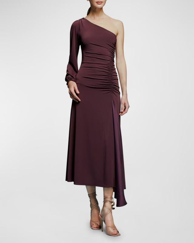 Mel One-Shoulder Ruched Midi Dress Product Image