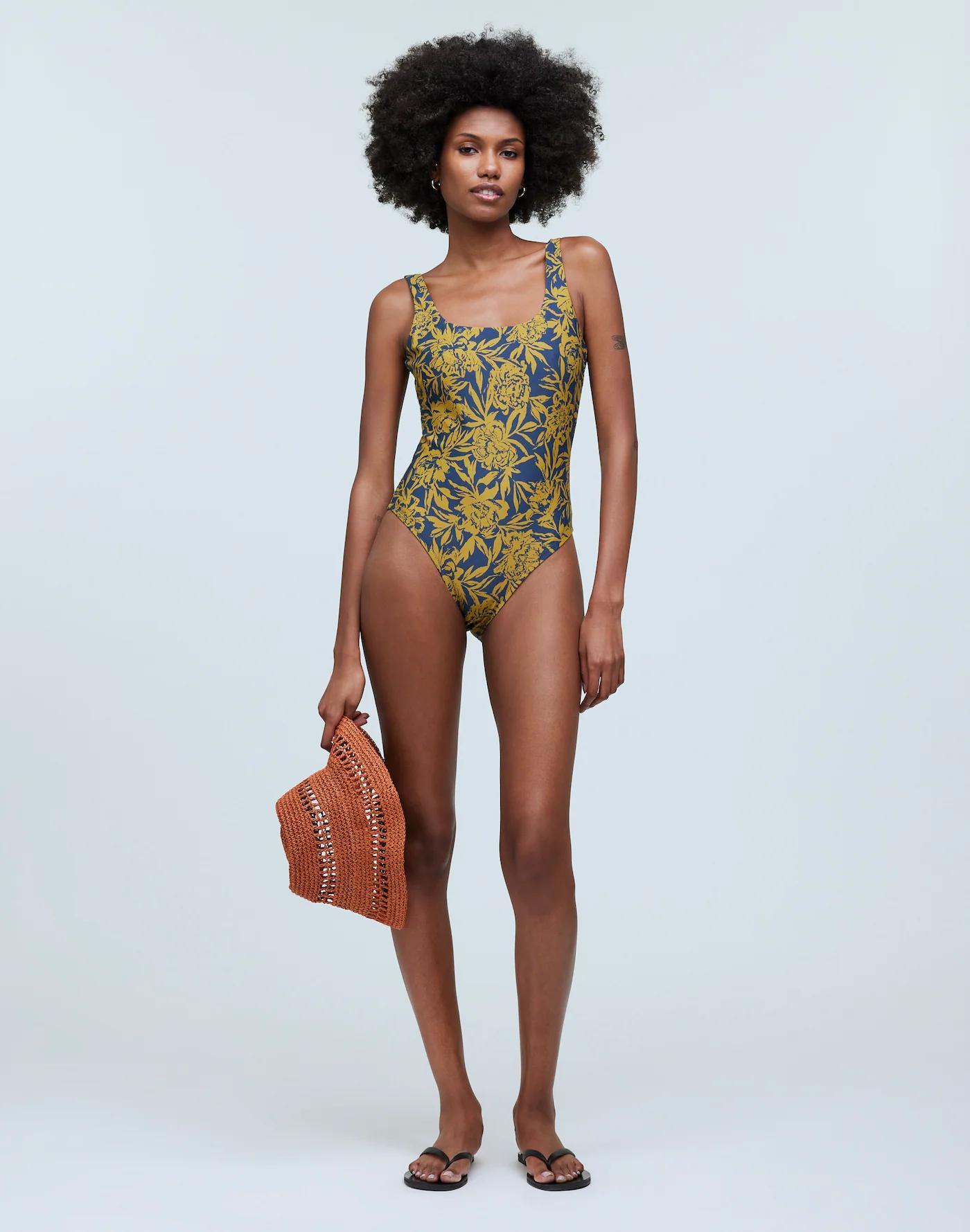 Scoop-Neck One-Piece Swimsuit in Floral Product Image