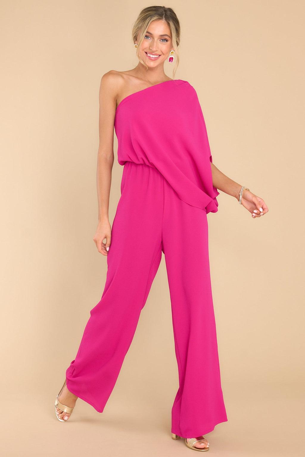 Dreaming Of New Fuchsia One Shoulder Jumpsuit Product Image