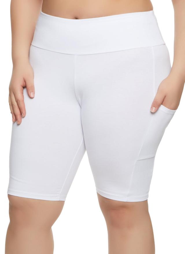 Womens Plus Size Solid Cell Phone Pocket Detail Biker Shorts Product Image