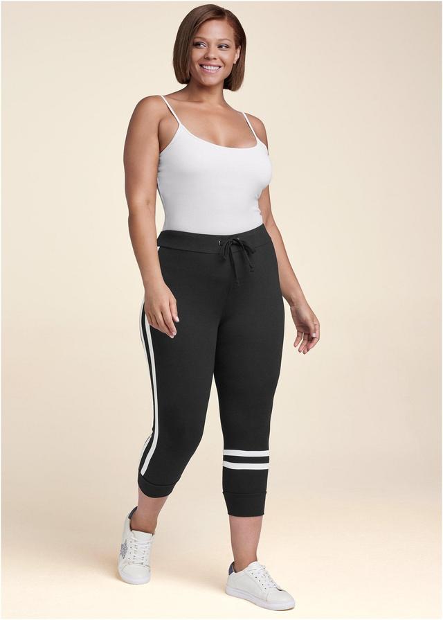 Stripe Detail Lounge Capris - Black & White Product Image