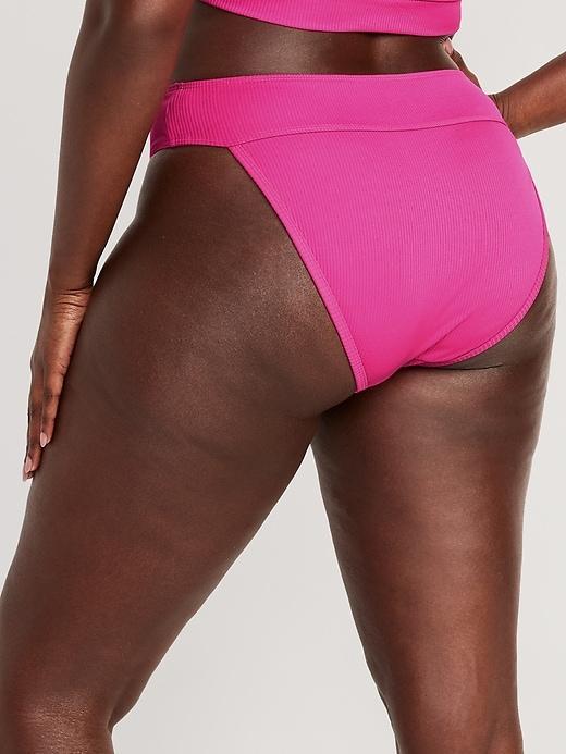 High-Waisted Ribbed French-Cut Bikini Swim Bottoms Product Image