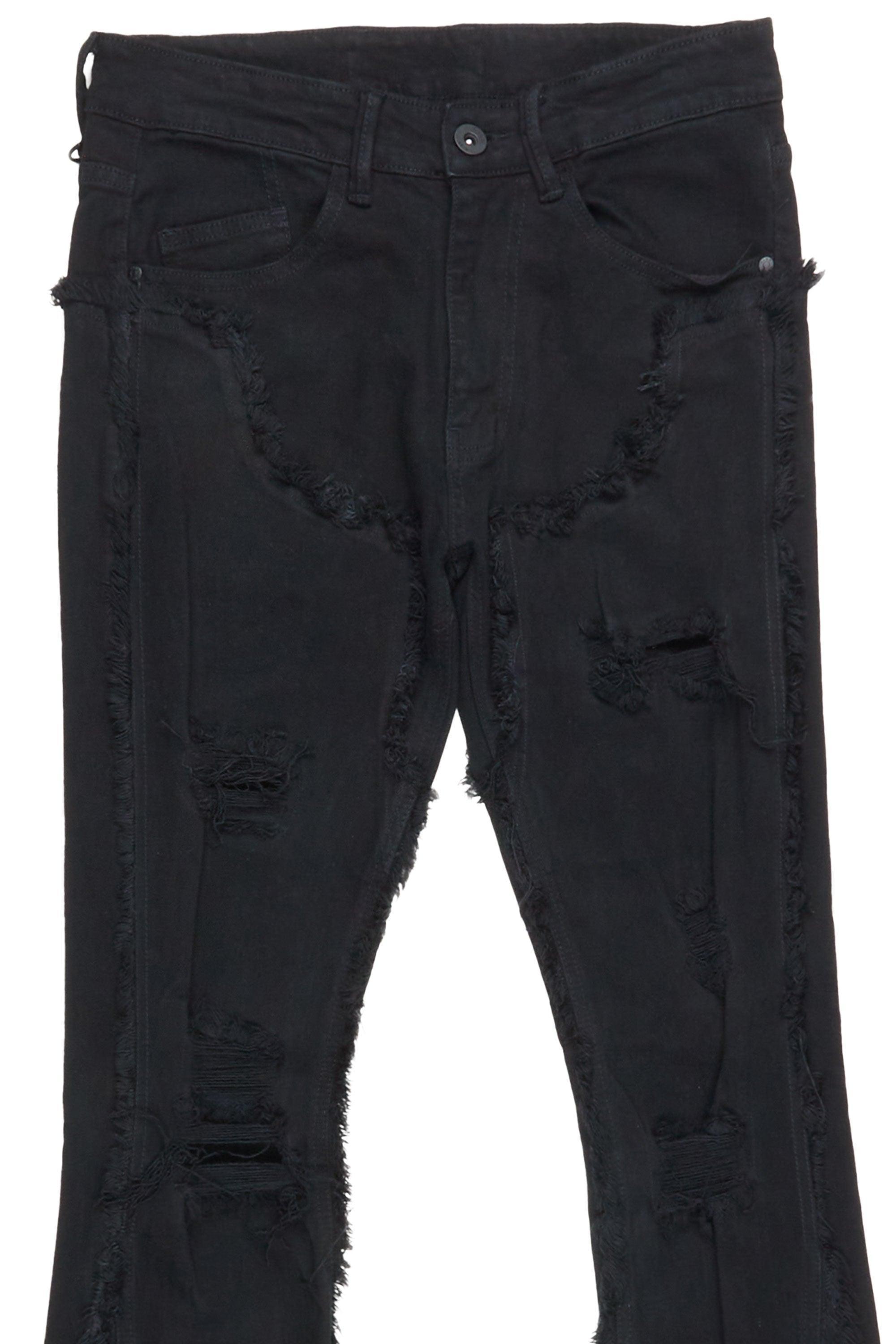 Falcko Jet Black Stacked Flare Jean Male Product Image