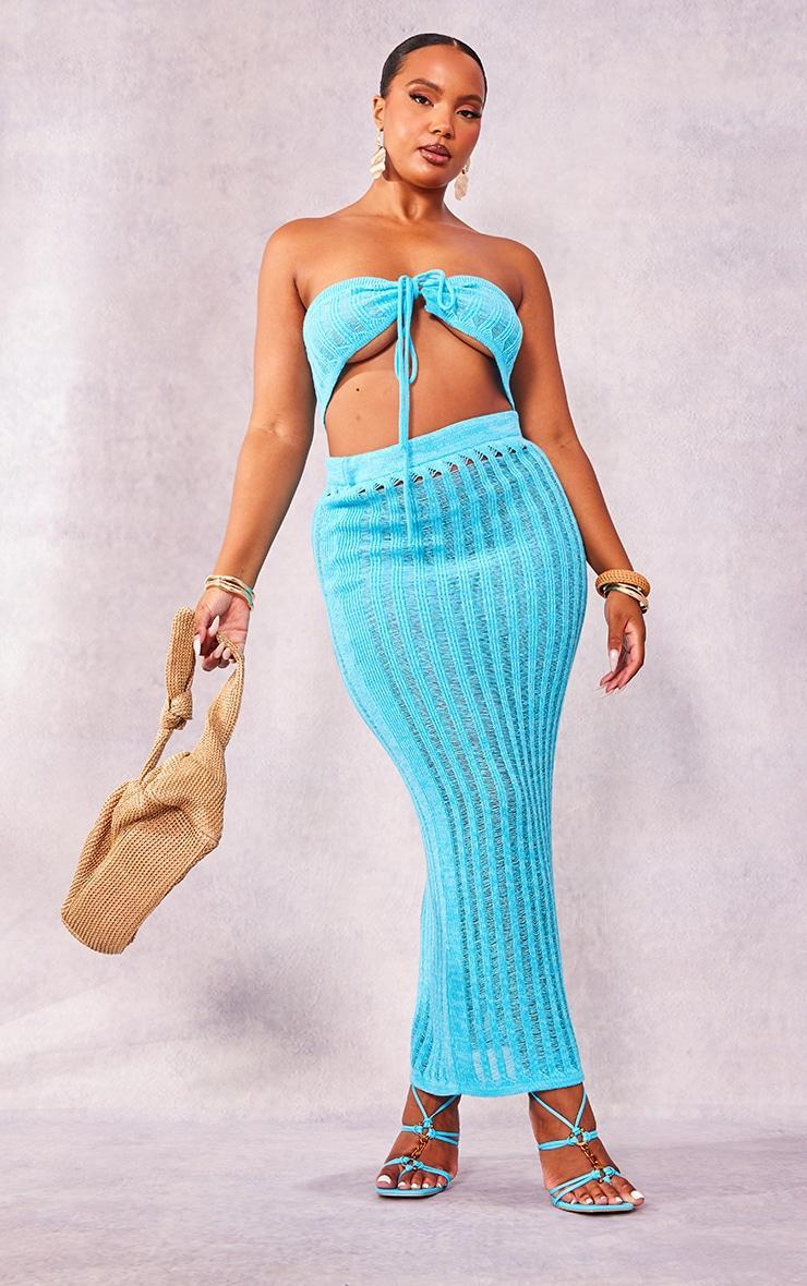  Plus Blue Knitted Maxi Skirt Product Image