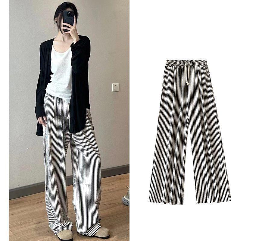 High Rise Striped Printed Wide Leg Drawstring Sweatpants Product Image