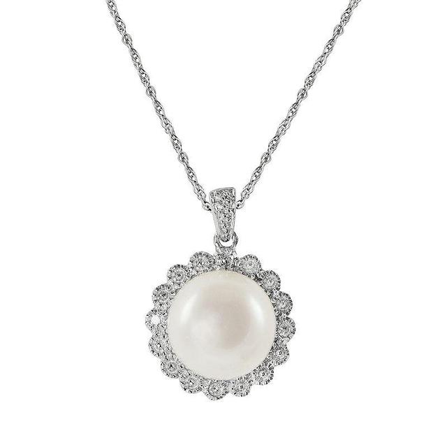 Sterling Silver Freshwater Cultured Pearl and Diamond Accent Floral Pendant, Womens Product Image