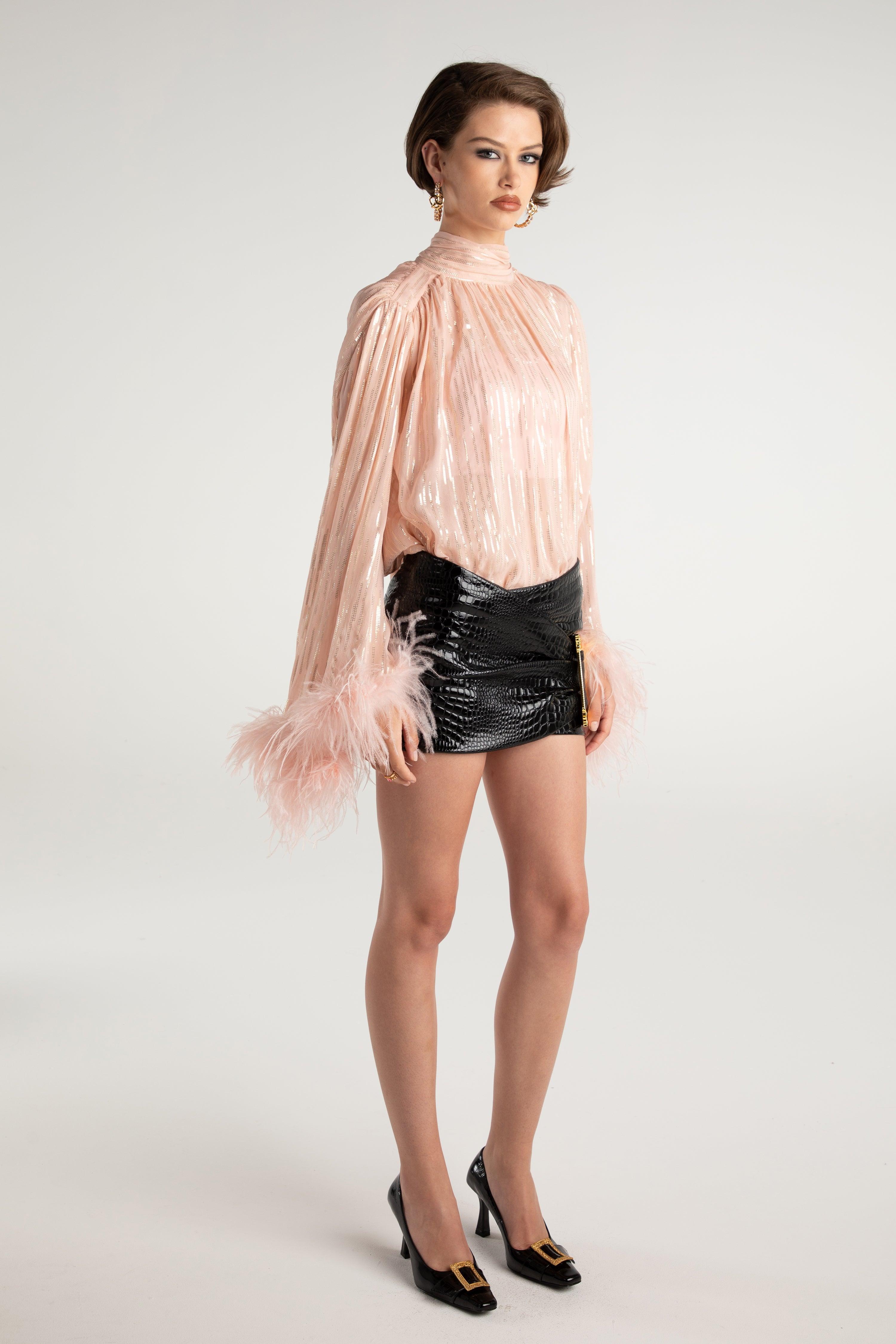 Miranda Leather Mini Skirt (Black) Product Image