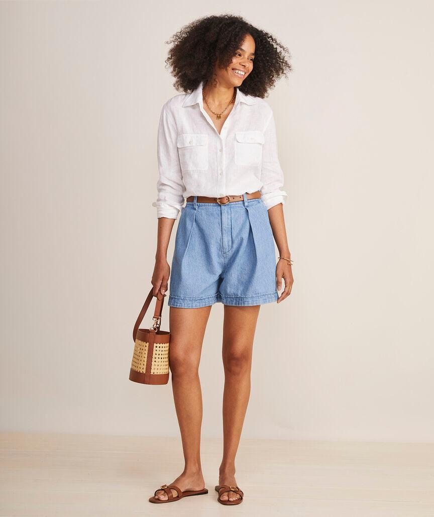 Chambray Pleated Shorts Product Image