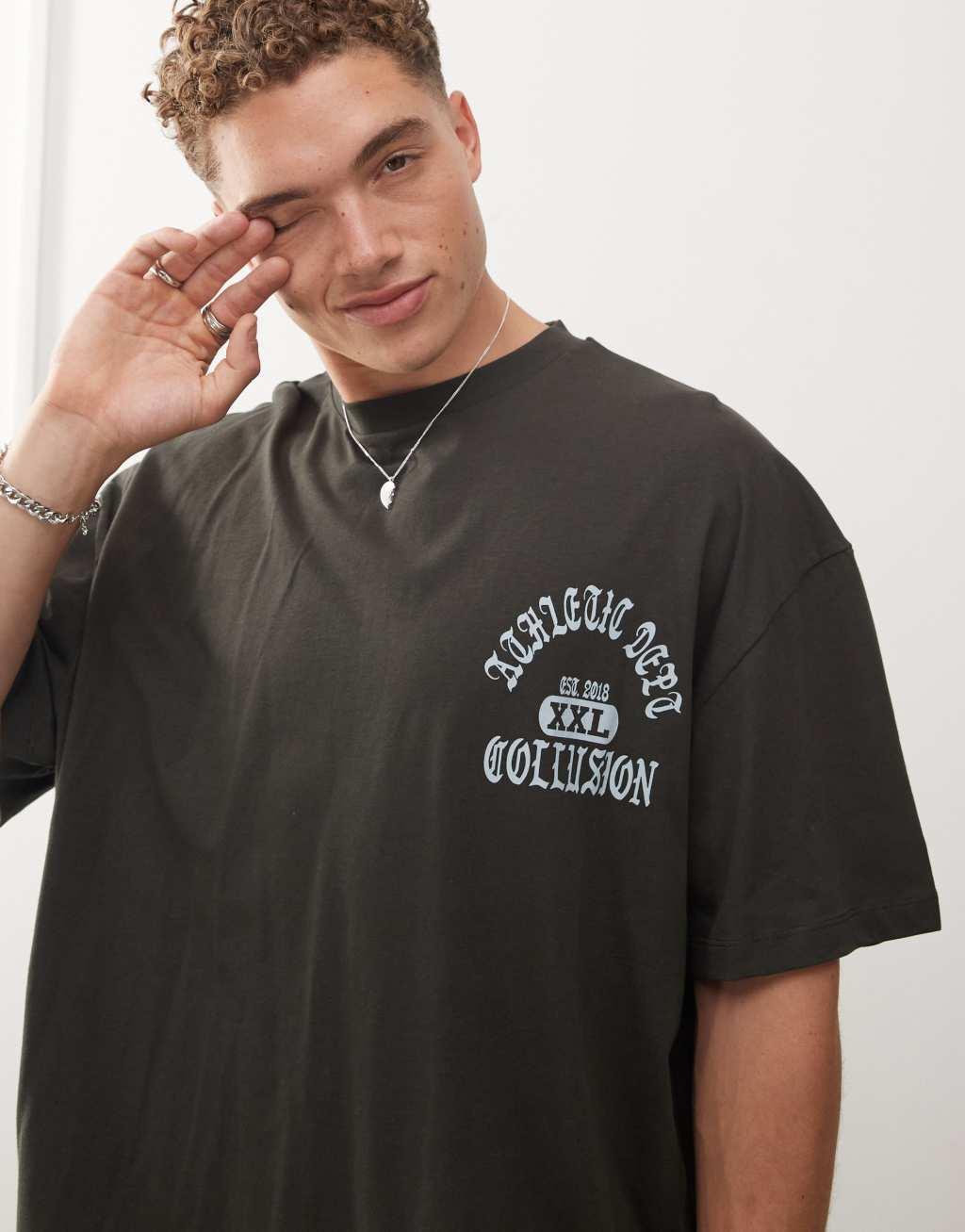 COLLUSION oversized athletic dept. print t-shirt in black Product Image