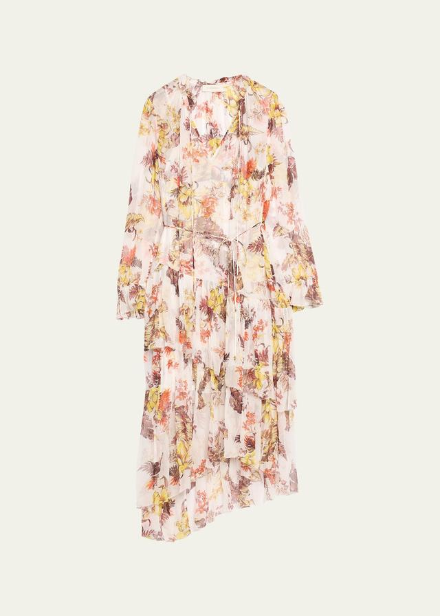 Zimmermann Matchmaker Floral Print Long Sleeve Tiered Dress Product Image