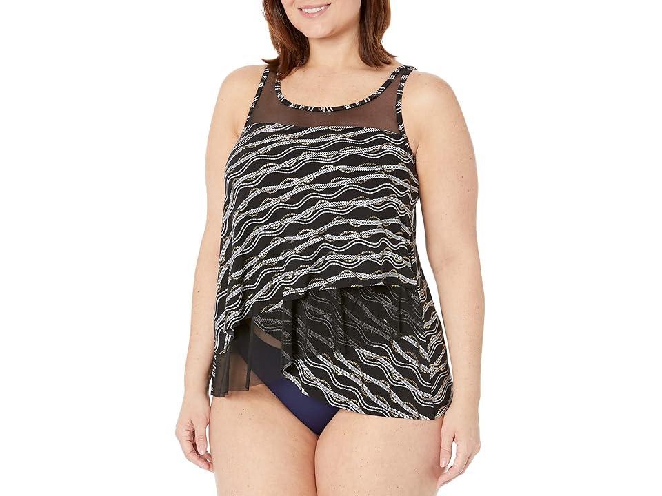 Miraclesuit Linked In Mirage Tankini Top (Black/Multi) Women's Swimwear Product Image