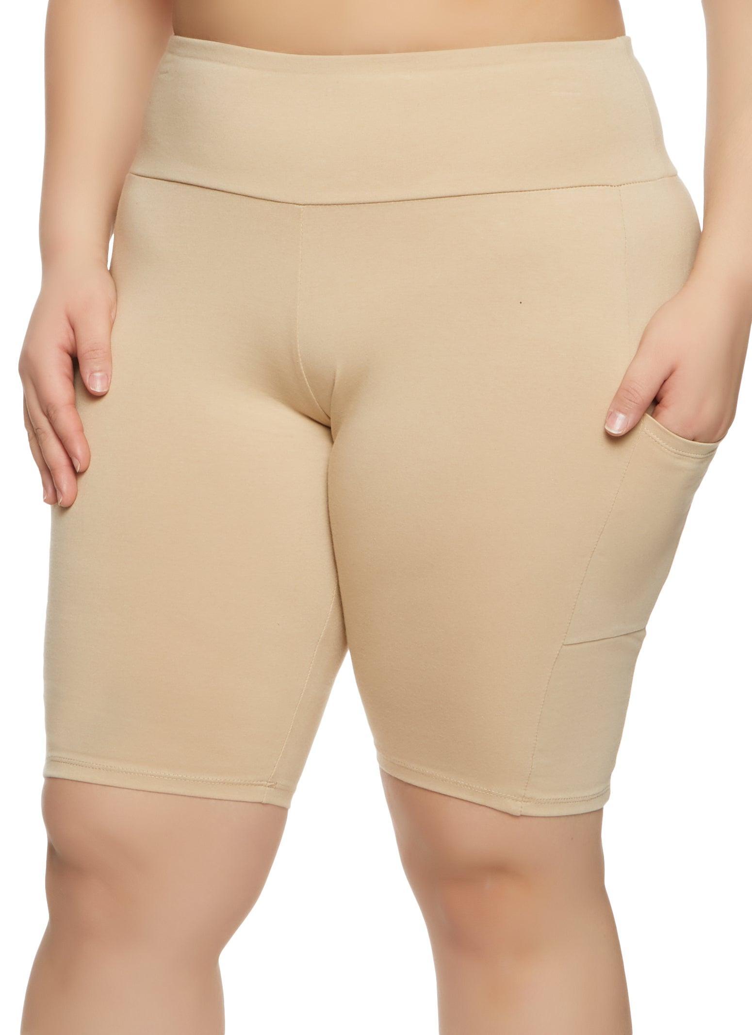 Womens Plus Size Solid Cell Phone Pocket Detail Biker Shorts Product Image