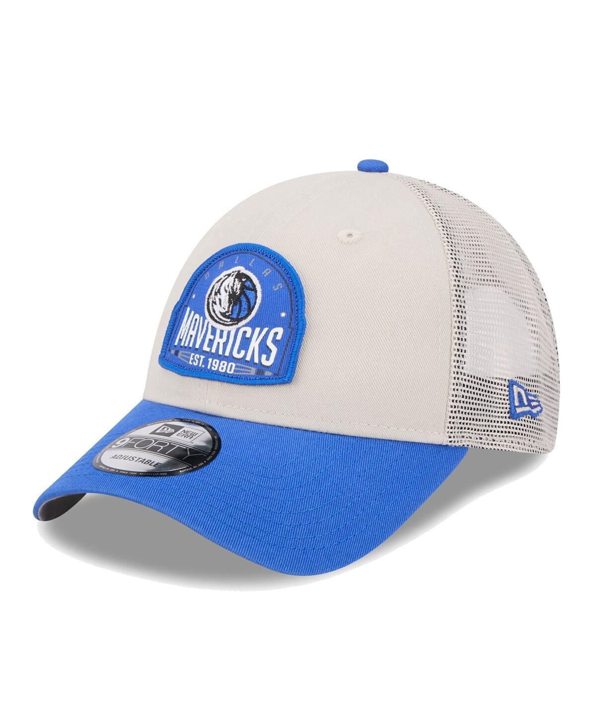 Mens New Era Khaki/Blue Dallas Mavericks Throwback Patch Trucker 9FORTY Adjustable Hat Product Image