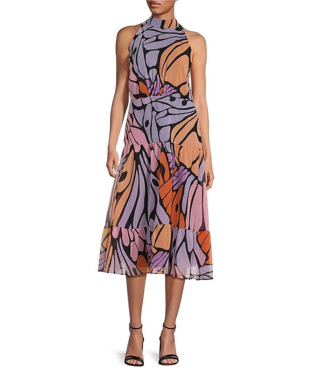 Sam Edelman Printed Butterfly Mock Neckline Sleeveless Dress Product Image