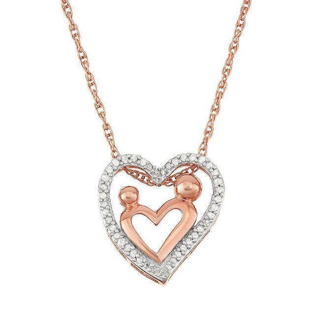 18k Rose Gold Over Silver 1/5 Carat T.W. Diamond Motherly Love Heart Pendant, Womens White Product Image