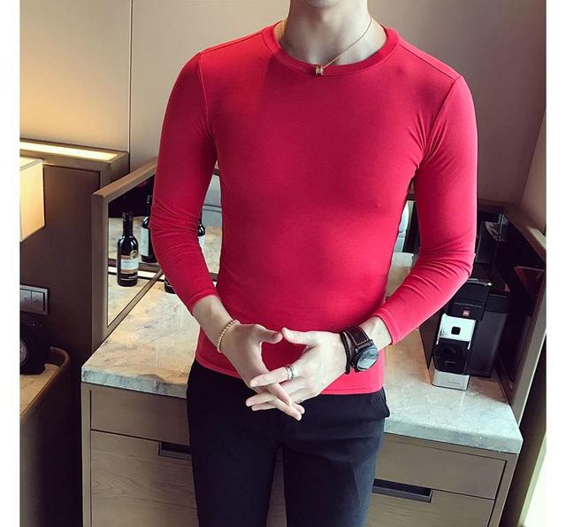 Long-Sleeve Crew Neck Plain T-Shirt Product Image